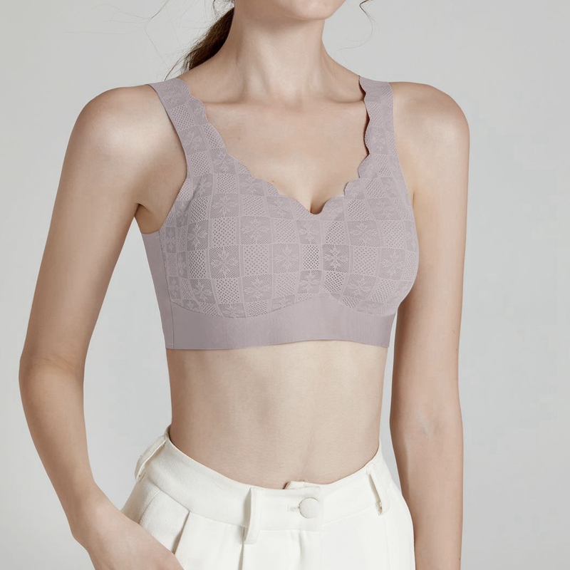 Dreamy red and pink seamless one-piece non-detachable fixed cup lingerie women's small chest gathering vest 3D soft support bra thin style details Picture