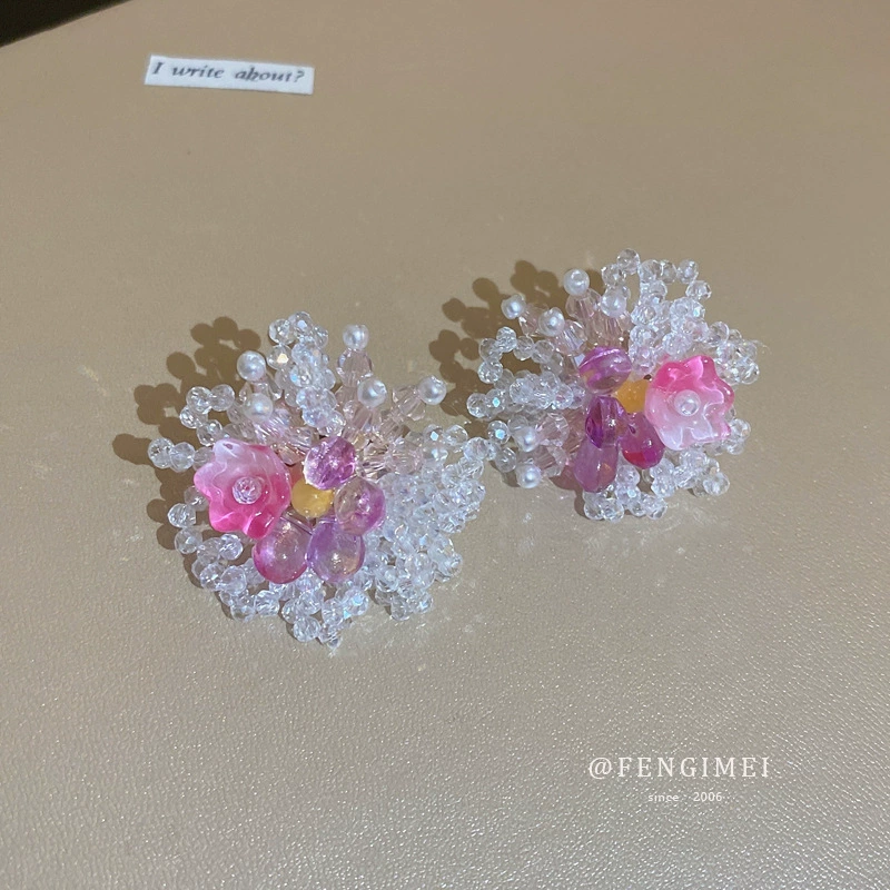 银针超仙镶钻水晶花朵流苏耳环韩国甜美气质耳钉耳坠网红新款耳饰 