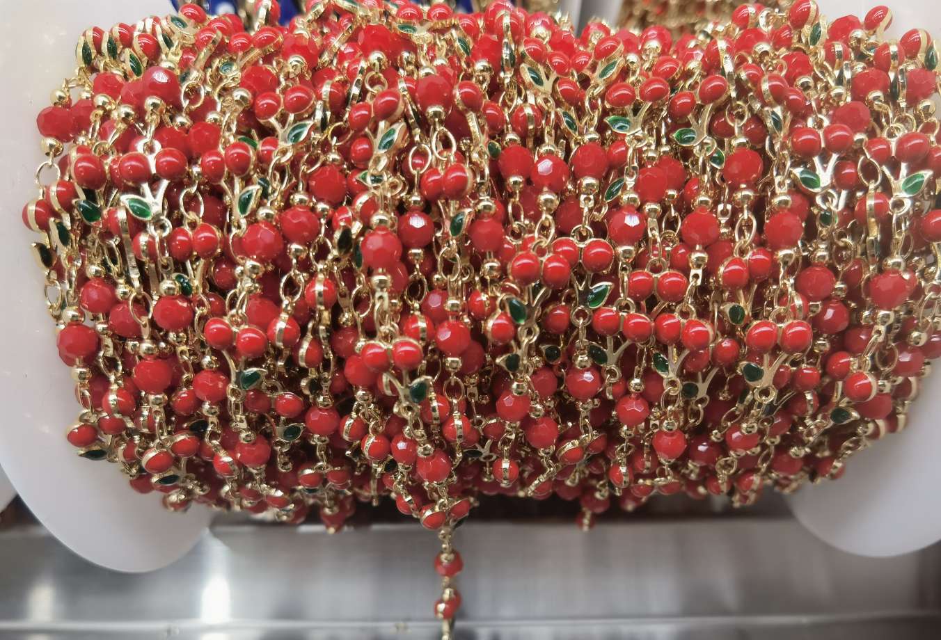 红色樱桃红色水晶手链项链脚链腰链饰品配件