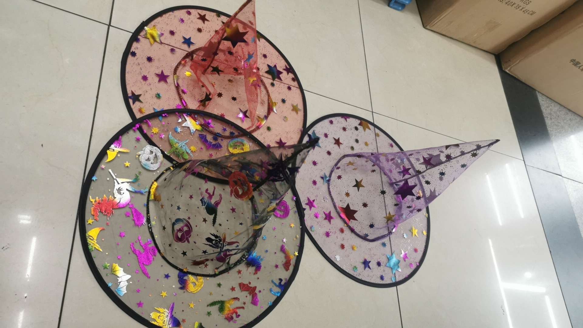 万圣节彩色帽子，巫婆帽子，派对帽子，纱帽