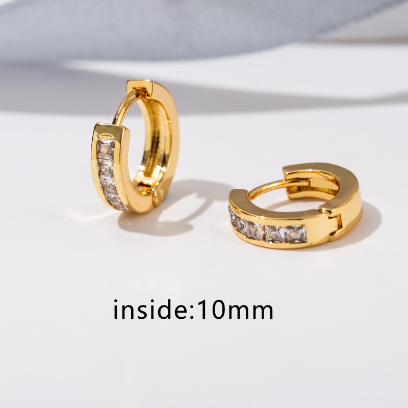 European and American simple square diamond ear buckles, 18K gold color-preserving copper micro-inlaid exquisite and charming earrings Item Picture