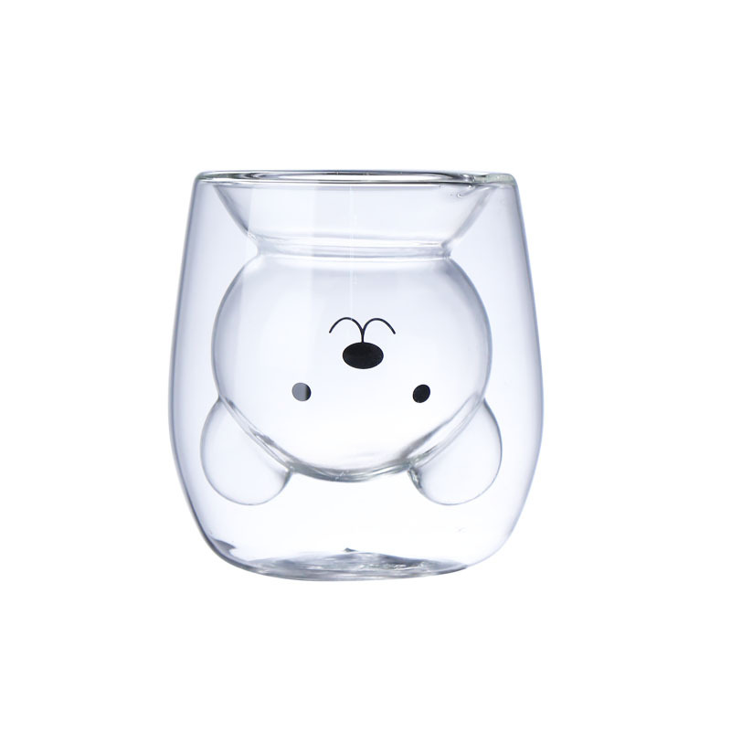 小熊双层杯玻璃杯耐热可爱创意双层杯卡通双层水杯图