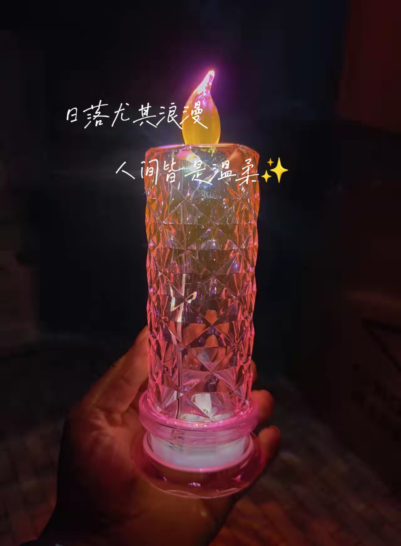 折光投影玫瑰花纹蜡烛灯 烘托气氛小夜灯仿水晶LED灯创意礼品图