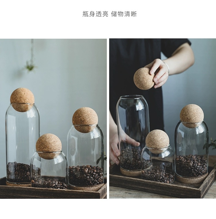 Add Home Coffee Can Sealed Jar Coffee Bean Storage Jar Corked Glass Bottle Storage Jar Multi-Grain Storage Jar 800Ml undefined