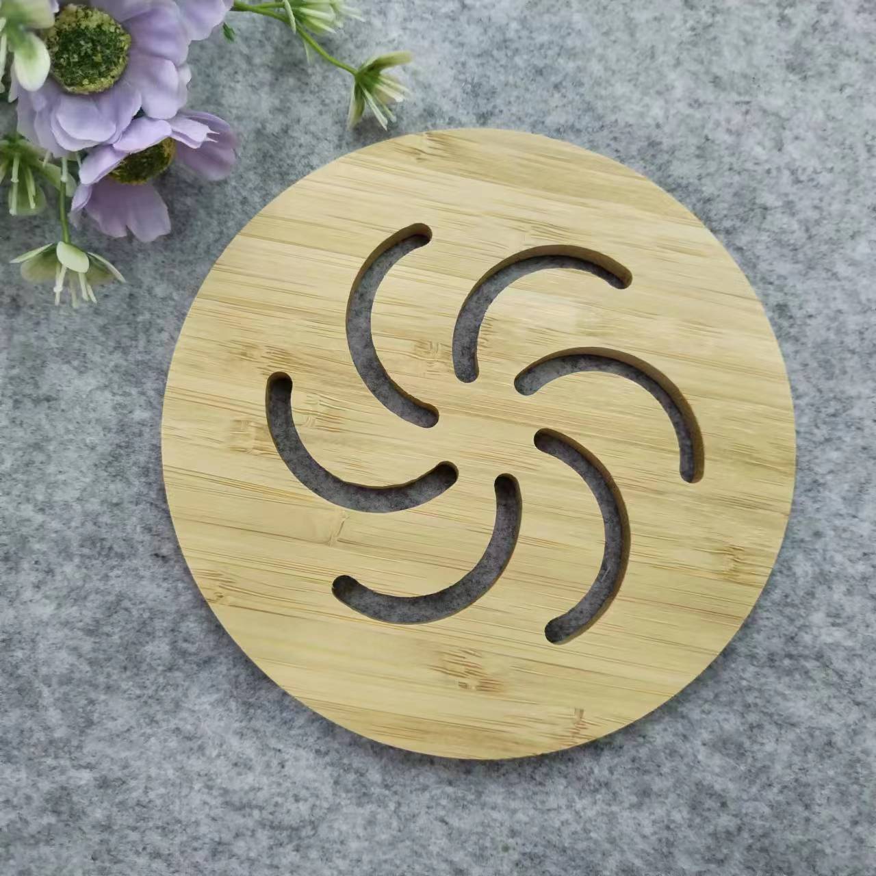 WSH-15 Side-pressed hollowed-out bamboo heat insulation mat, cooking mat, pot mat, cup mat, table plate mat, heat-resistant clay pot mat, soup bowl mat, heat-resistant cup mat Item Picture