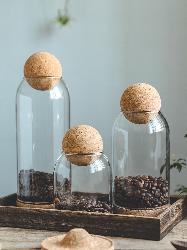 Add a home coffee can, sealed can, coffee bean preservation can, cork glass bottle, storage can, and grain storage can, 800Ml Specification image