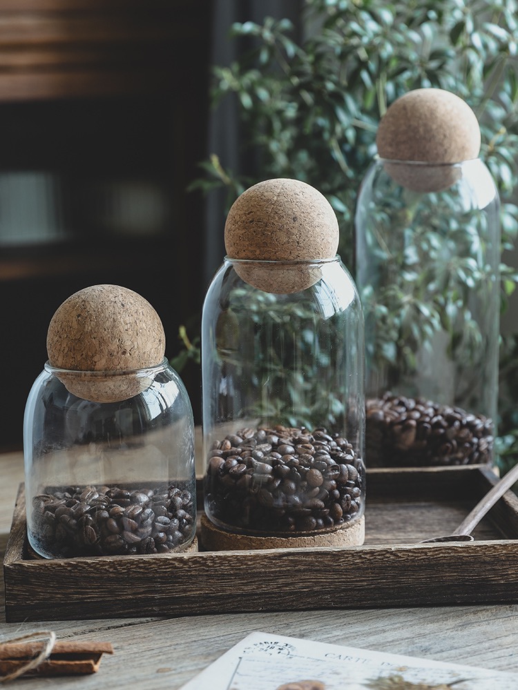 Coffee Can Seal Can Coffee Bean Storage Can Cork Glass Bottle Storage Can Multi-Grain Storage Can 1100Ml details Picture