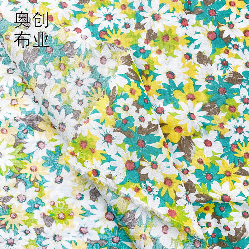 40-count all-cotton, light and fresh floral print cotton poplin printed fabric for shirts, dresses, children's wear, oil painting style fabric for spring and summer Application Scenario
