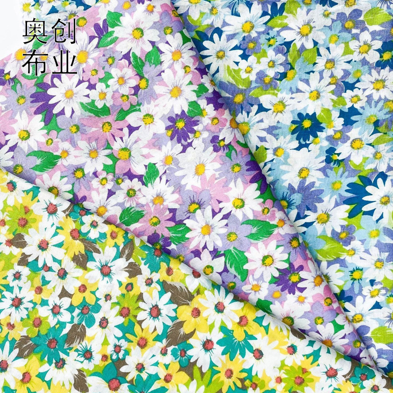 40-count all-cotton, light and fresh floral print cotton poplin printed fabric for shirts, dresses, children's wear, oil painting style fabric for spring and summer details Picture