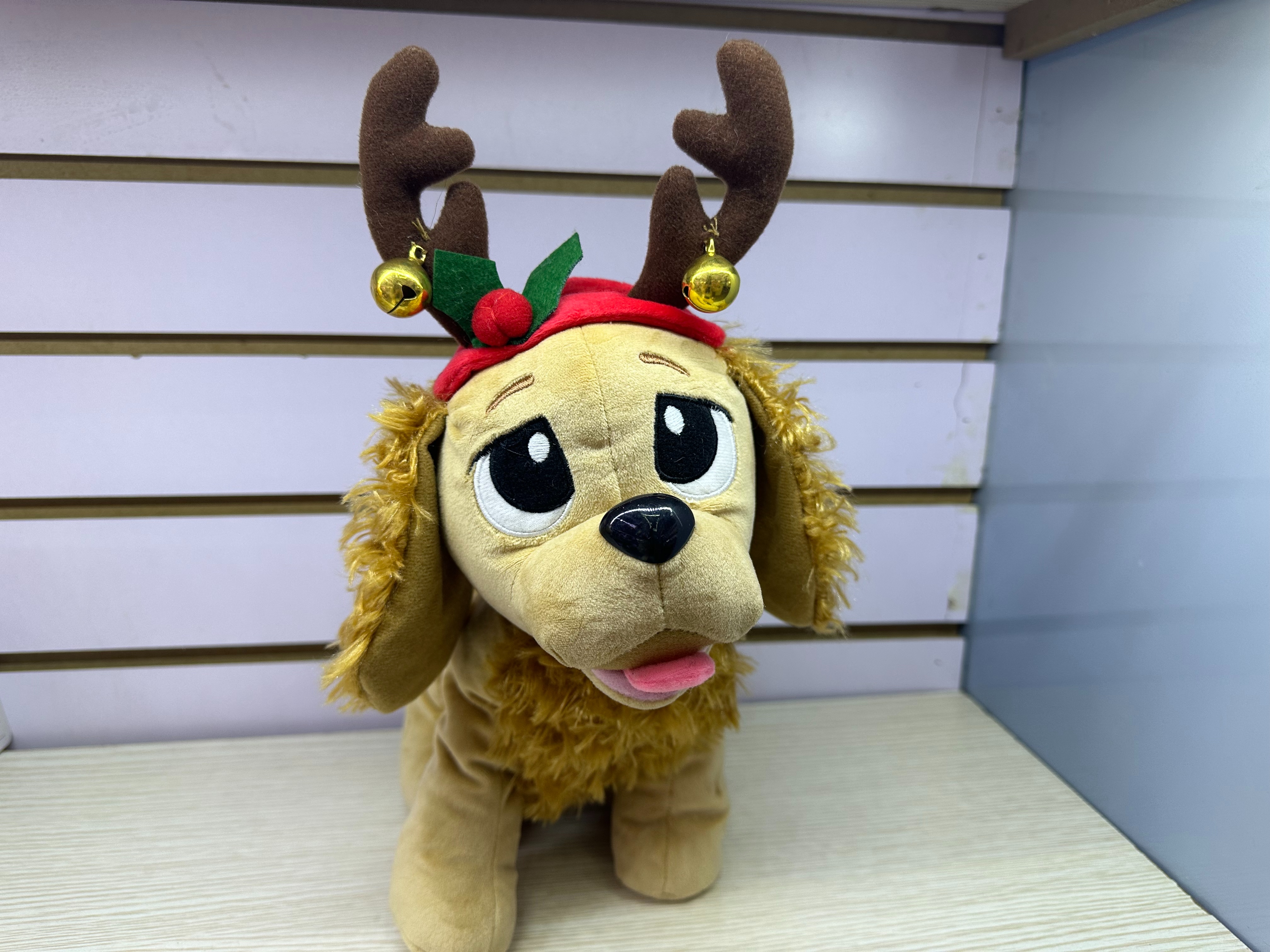 Hengxin Toys Plush electric toy Christmas with antler bells standing on the back and dancing puppy