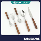 sole cook传统工艺精美古典砂光胡桃木柄牛排刀叉勺餐具 430不锈钢西餐具刀叉勺子套装