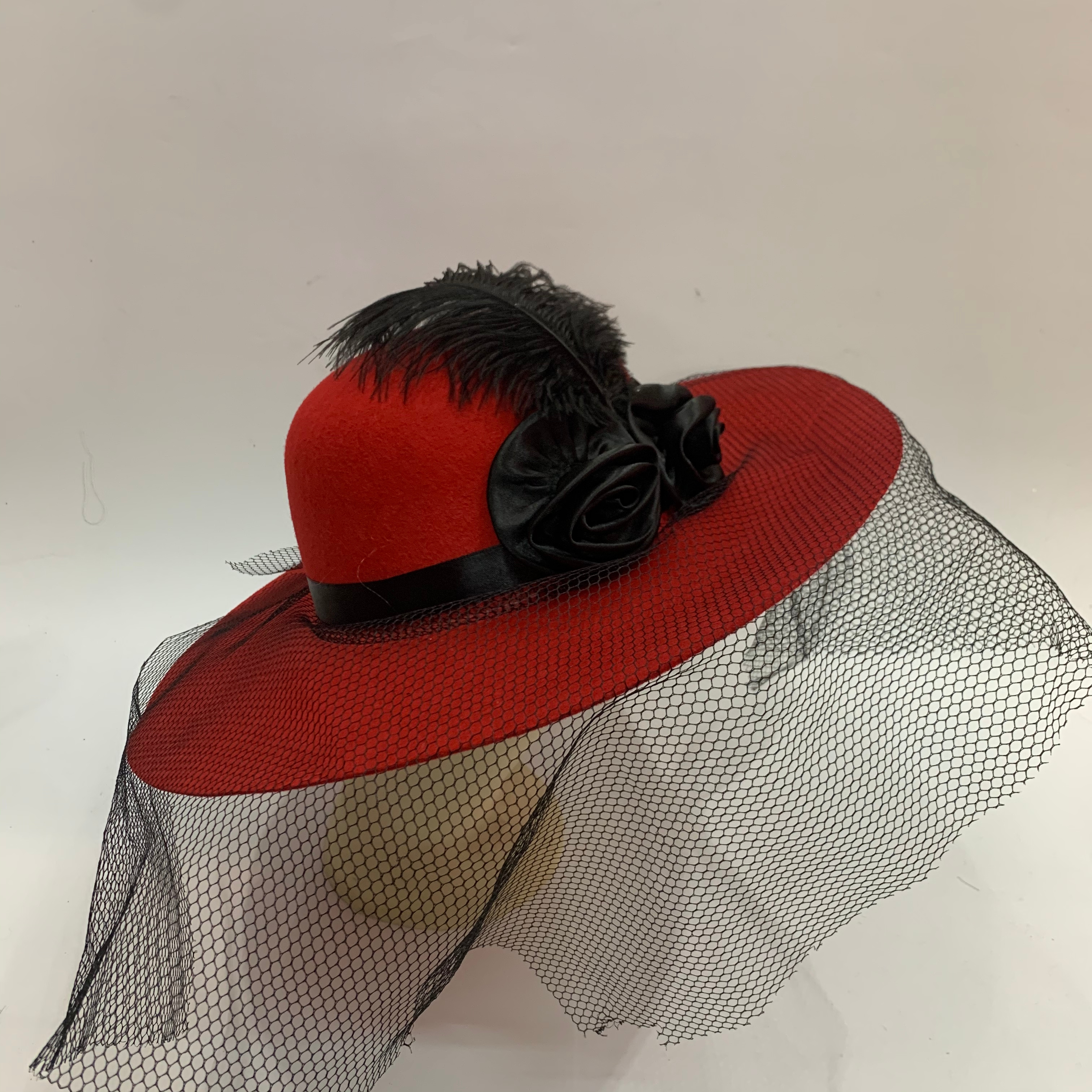 Qianfang hats, wigs, non-woven fabric, large round hats with flowered mesh, ladies' noble festival hats 2332 Specification image