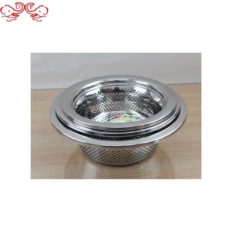 DF99009 Stainless steel rice washing sieve Thickened non-magnetic European-style rice sieve Wide edge multi-purpose rice sieve multi-functional dense hole water filter basket DF Trading House details Picture