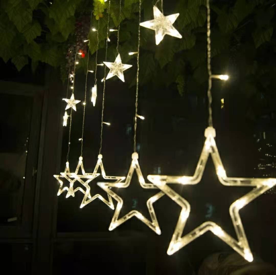 LED五角星窗帘灯串满天星五角星圣诞节装饰灯婚庆室内亮化星星灯