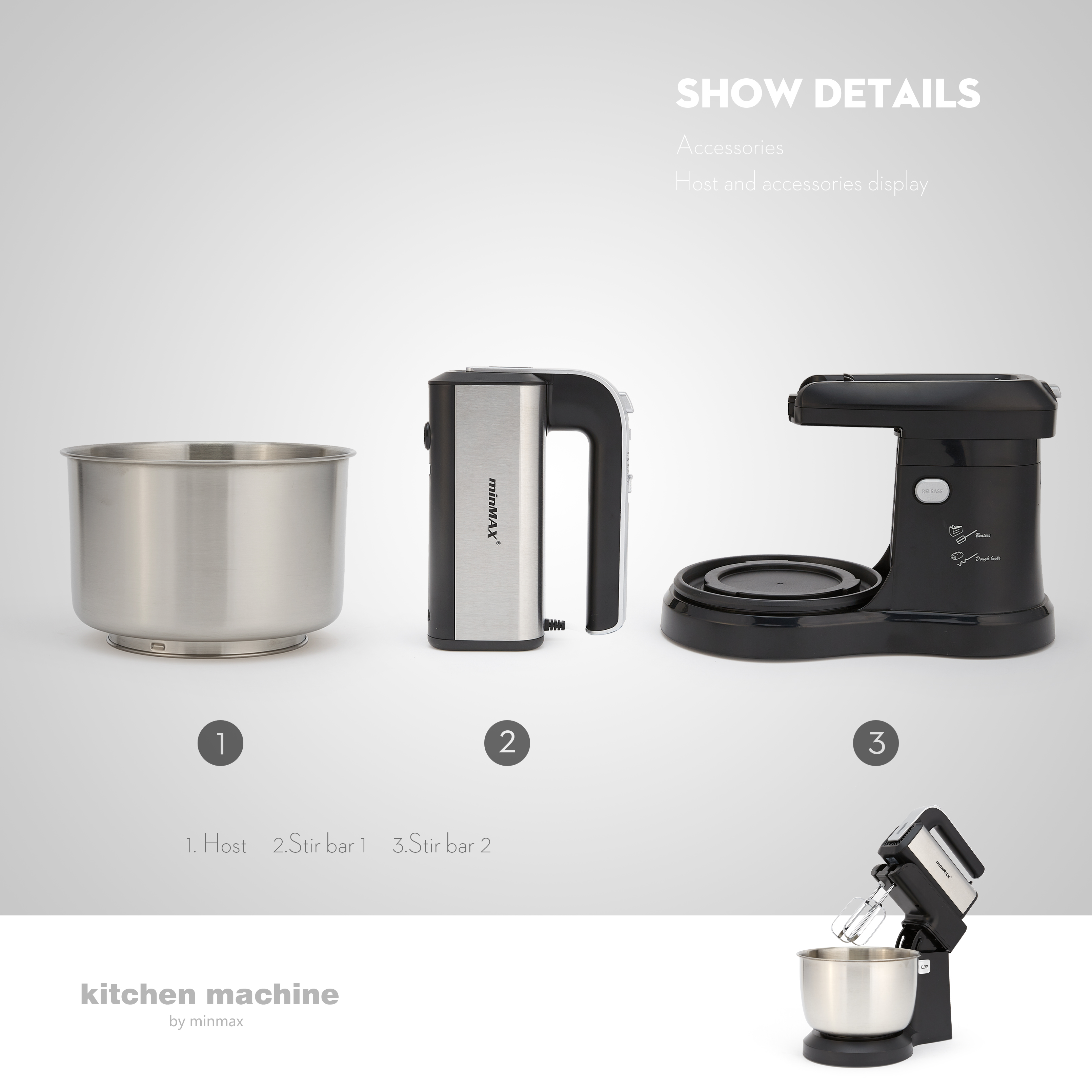 minMAX's new best-selling desktop egg beater 9952, a large-capacity multi-functional whipper, is in stock for export Specification image