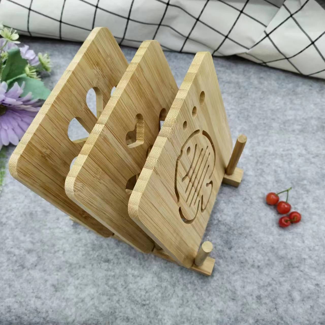 WSH-15 side-pressed hollowed-out bamboo original color heat-insulating dish mat, pot mat, bowl mat, clay pot mat, table mat and cup mat