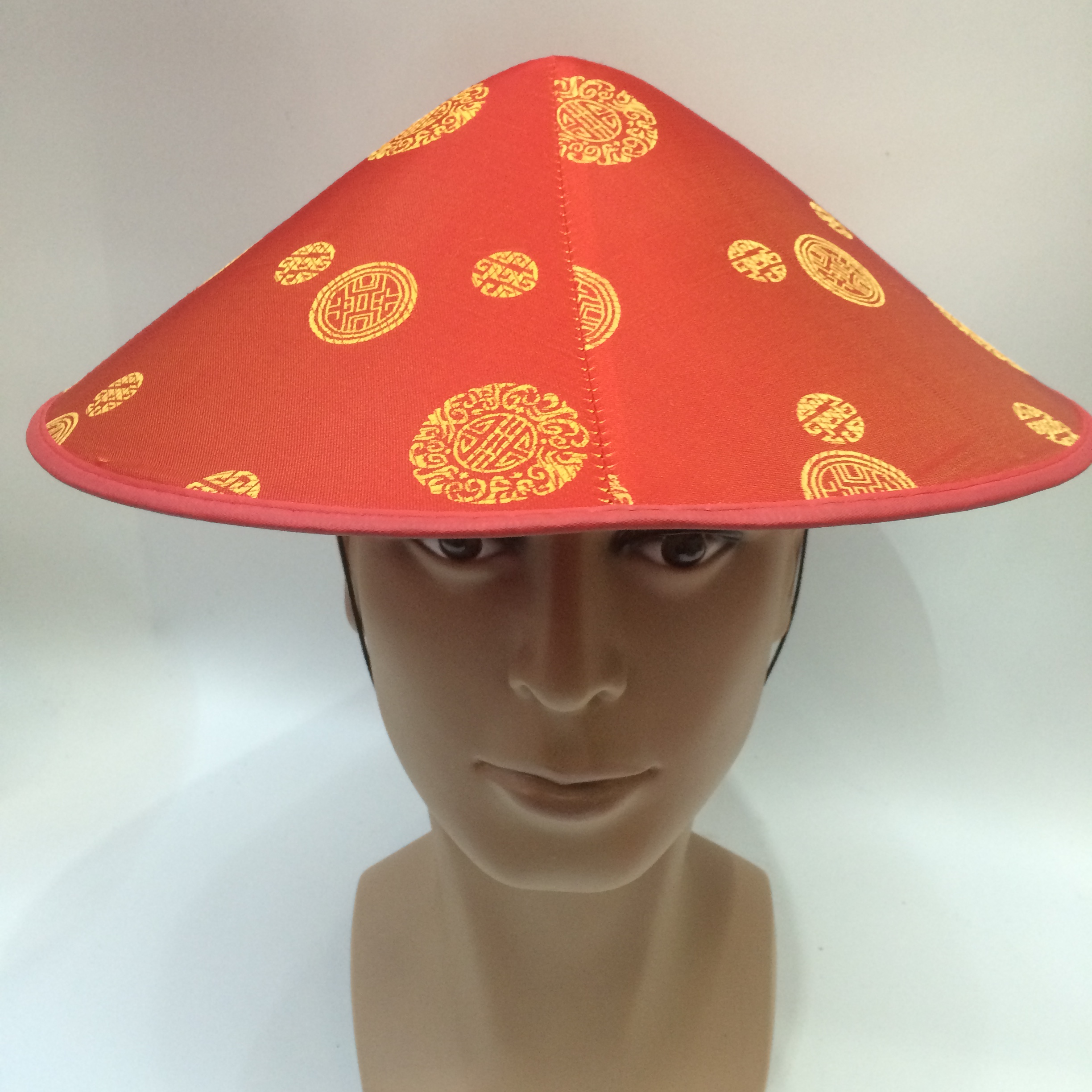 Qianfang Festival Wig hat, Chinese character red conical hat, copper coin pattern Festival hat 2454 details Picture