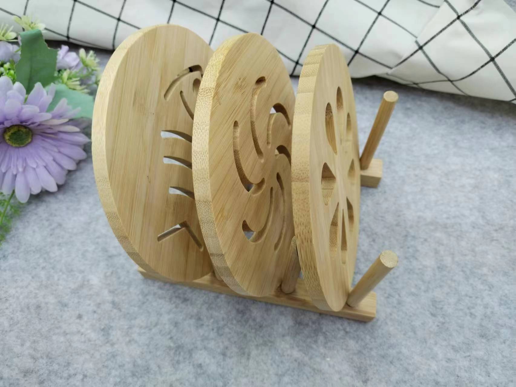 WSH-15 Side-pressed hollowed-out bamboo heat insulation mat, cooking mat, pot mat, cup mat, table plate mat, heat-resistant clay pot mat, soup bowl mat, heat-resistant cup mat