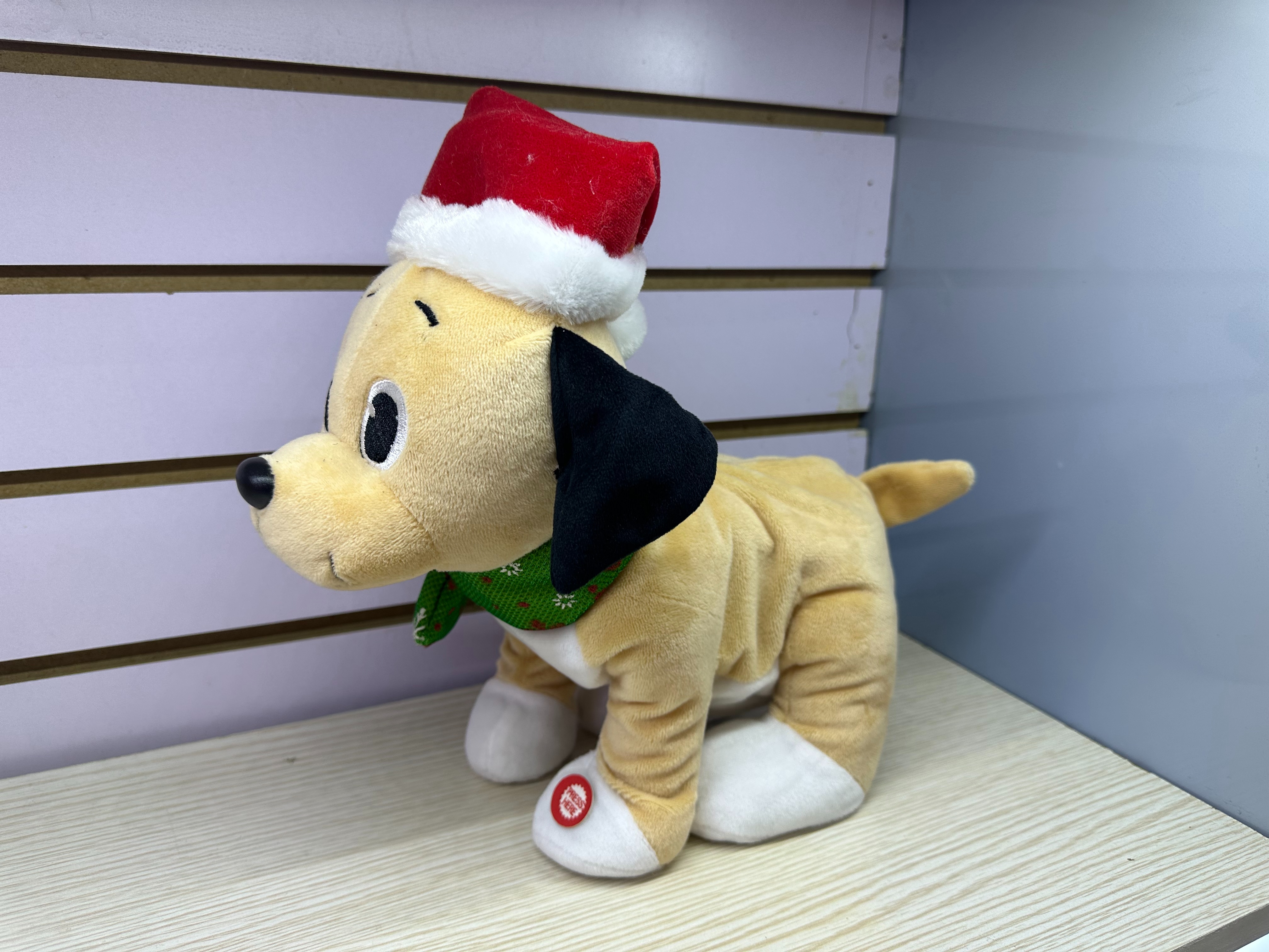 Hengxin Toys plush electric toy Christmas wearing hat feet can stand and sing cute little dog details Picture