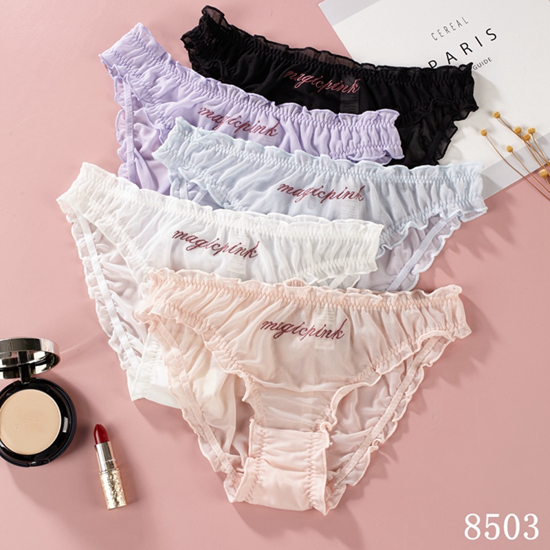 The Mystery of the Box Girls' cute mid-low waist triangular thin letter design fresh girls' underwear details Picture