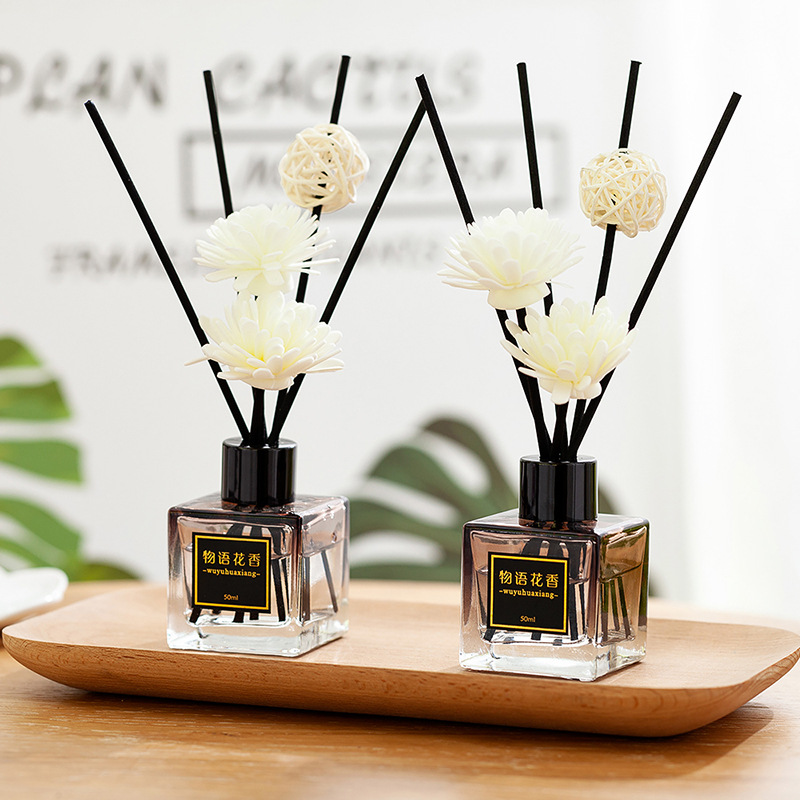 Creative new flameless scented grey small square bottle rattan dried flower fragrance deodorizing home perfume Specification image