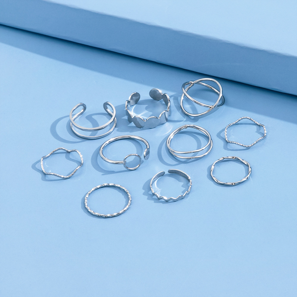 A ten-piece set of new European and American creative, versatile, individual, simple and fashionable plain ring in a cold style on Instagram detail image 4