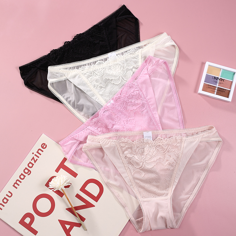 The Mystery of the Magic Box Sexy solid color mesh thin lace-trimmed women's triangle underwear details Picture