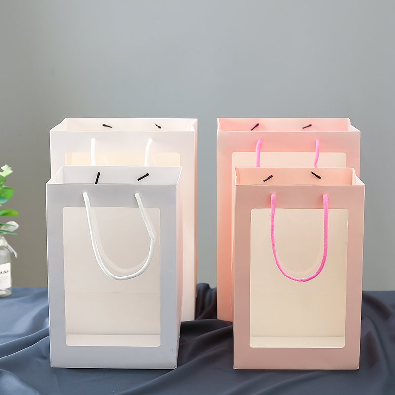 母亲节花束礼品袋手提礼物袋透明橱窗袋鲜花包装袋PVC开窗手提袋