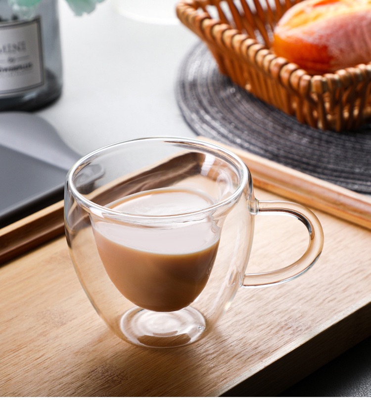 Creative Double Layer High Borosilicate Glass Milk Cup Couples Heart-Shaped Coffee Cup Home Milk Tea Juice Cup With Handle 150Ml undefined