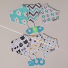2个装宝宝出牙围兜可爱蓝色印花有机棉柔软口水巾带牙胶可拆卸日常适用于6个月-24个月 婴儿出牙围兜