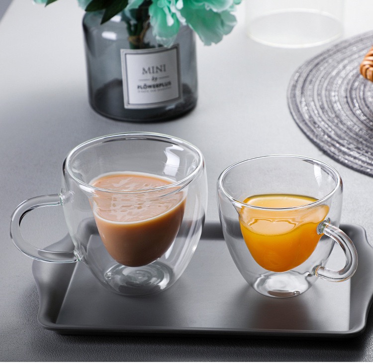 Creative Double Layer High Borosilicate Glass Milk Cup Couples Heart-Shaped Coffee Cup Home Milk Tea Juice Cup With Handle 150Ml Specification drawing
