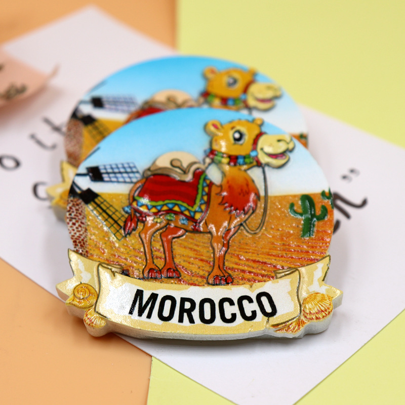 Fabricante personalizado exportación creativa decoración del hogar regalos marruecos camel 3D stereo resina refrigerador adhesivo magnético adhesivo magnético Specification image