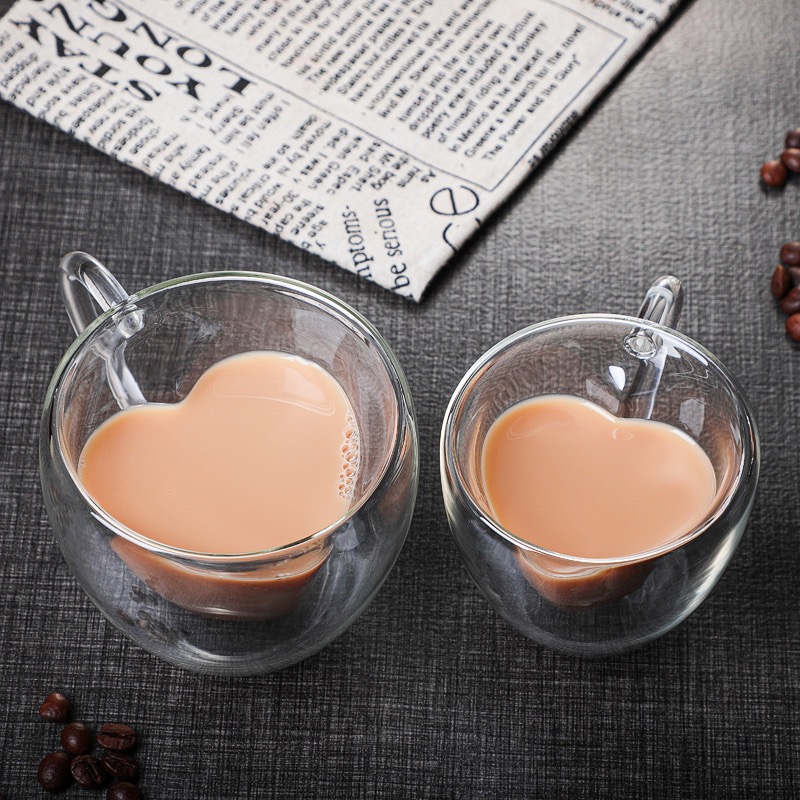 Creative Double Layer High Borosilicate Glass Milk Cup Couples Heart-Shaped Coffee Cup Home Milk Tea Juice Cup With Handle 150Ml Application Scenario