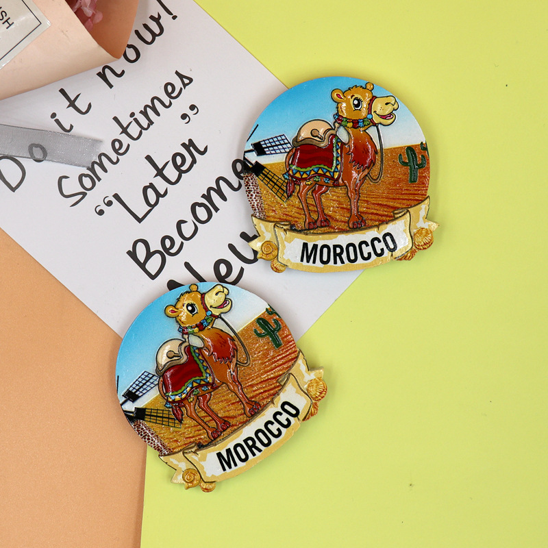 Fabricante personalizado exportación creativa decoración del hogar regalos marruecos camel 3D stereo resina refrigerador adhesivo magnético adhesivo magnético Item Picture