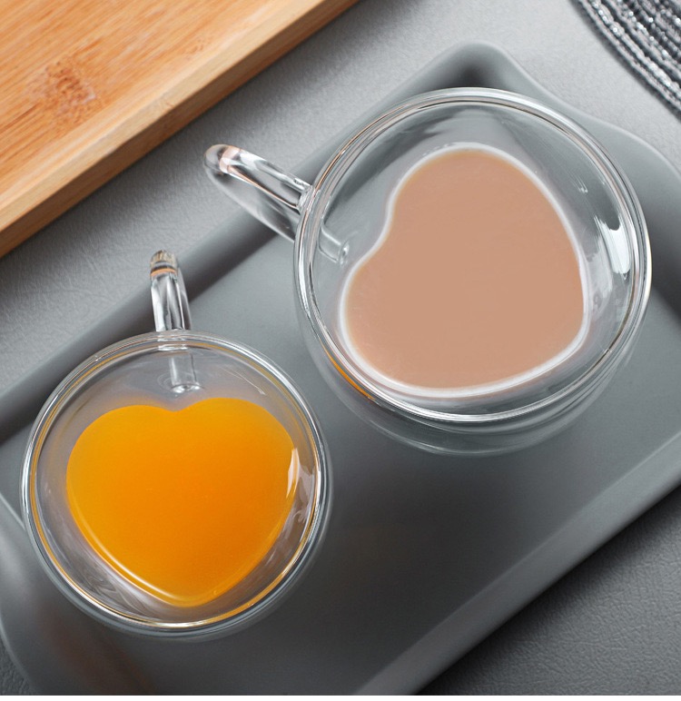 Creative Double Layer High Borosilicate Glass Milk Cup Couples Heart-Shaped Coffee Cup Home Milk Tea Juice Cup With Handle 150Ml undefined