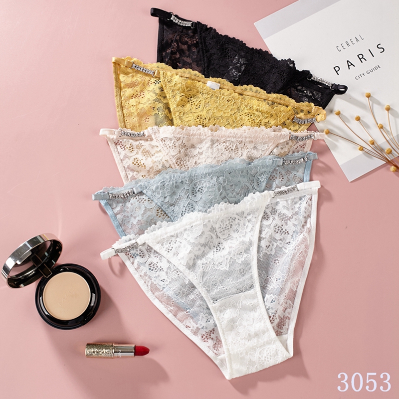 The Mystery of the Magic Box: Fashionable lace Side-strap diamond-encrusted lace fringed women's sexy triangular underpants details Picture