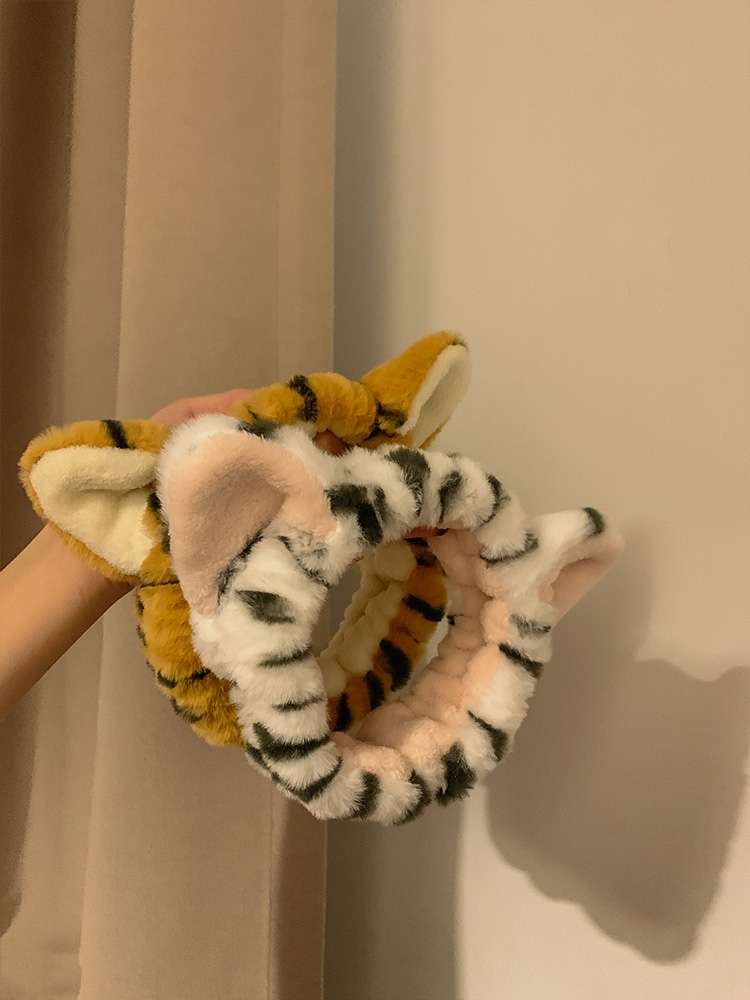 Tiger Print Cat Ear Headband Tiger Headband Yellow White Two Colors full figure