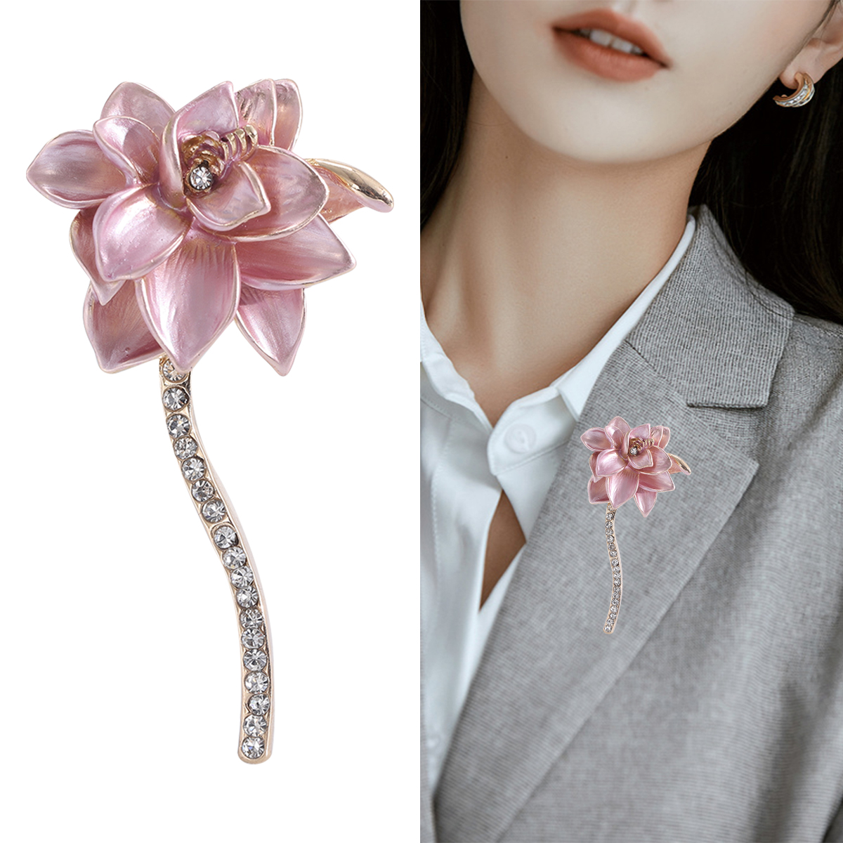 Factory direct sales of creative and light luxury new best-selling water diamond oil drip lotus brooch, anti-glare brooch, light luxury creative retro brooch, simple and fashionable accessory pin