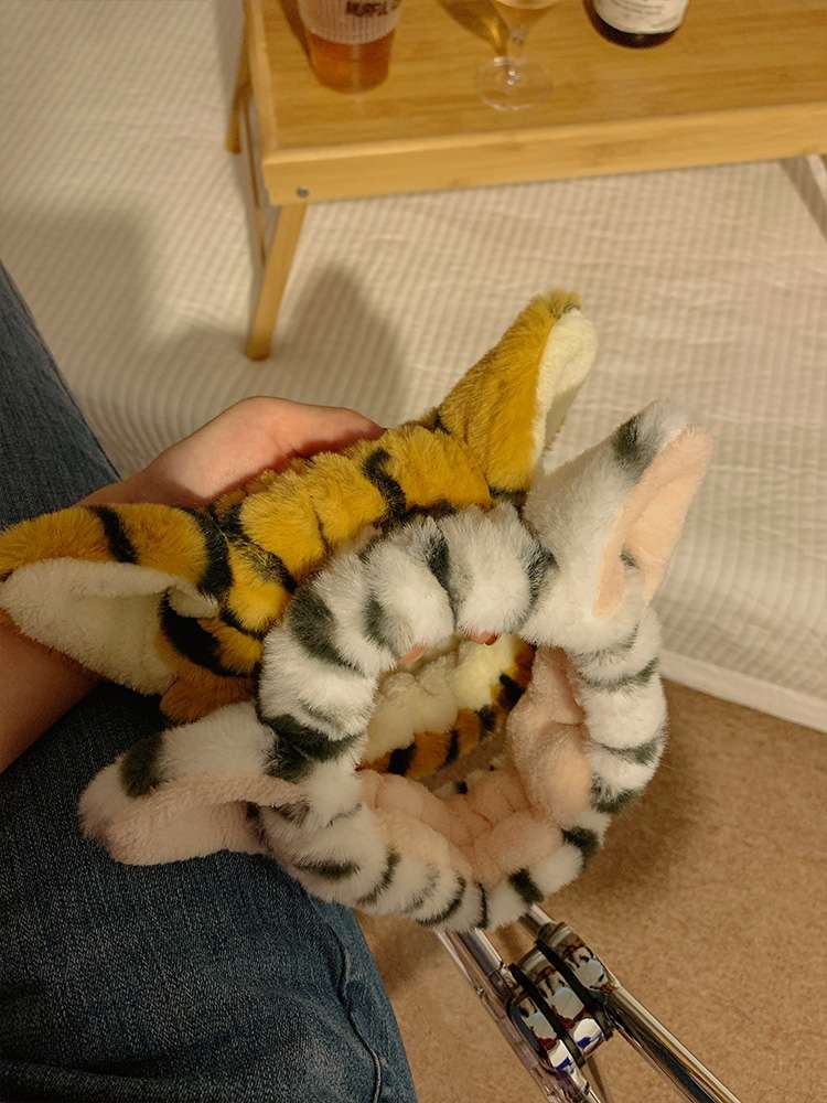 Tiger Print Cat Ear Headband Tiger Headband Yellow White Two Colors Application Scenario