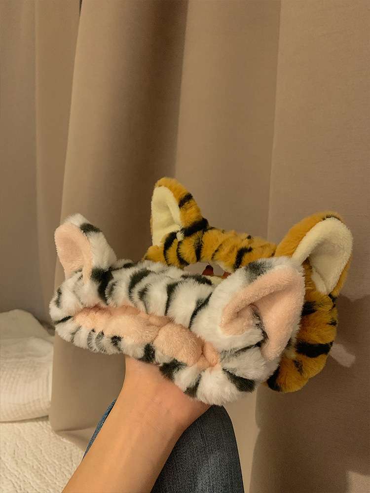 Tiger Print Cat Ear Headband Tiger Headband Yellow White Two Colors Specification drawing