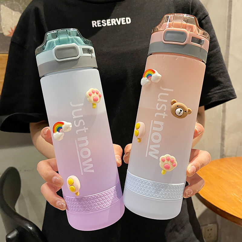 水杯女夏季清新创意渐变塑料杯子便携防摔磨砂大人运动吸管杯详情图4