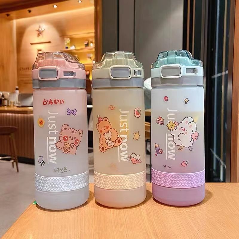 水杯女夏季清新创意渐变塑料杯子便携防摔磨砂大人运动吸管杯详情图2