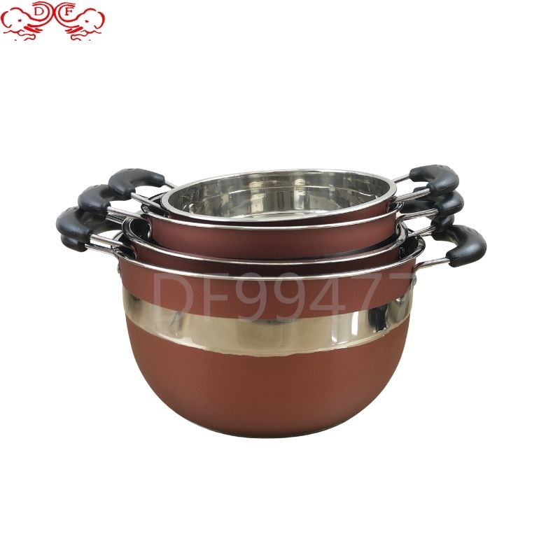 DF99477 stainless steel pot six-piece set, thickened double-bottom soup pot, milk pot, frying plate combination cookware DF Trading House Specification image