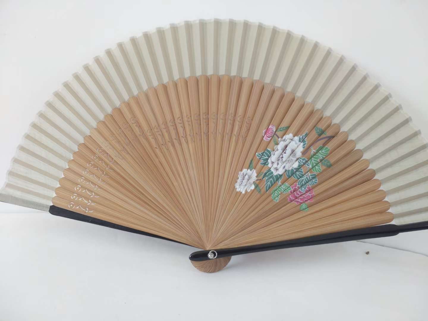 女士竹节棉手绘大排扇夏日便携折扇日式汉服旗袍走秀折扇中国古风礼品扇竹制棉布扇头青舞蹈扇 详情图6