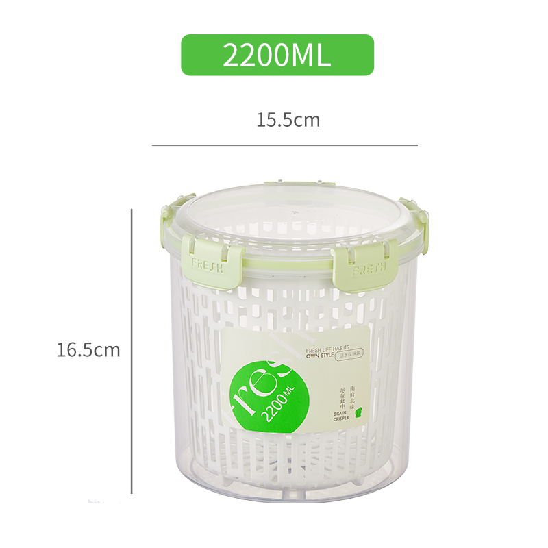Household double-layer draining preservation box, kitchen refrigerator plastic storage box, multi-functional refrigerator draining basket, dry and wet separation Item Picture