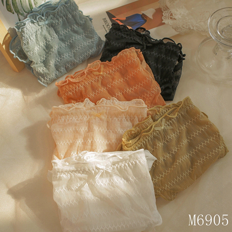 The Mystery of the Magic Box wave-patterned, cute, breathable, comfortable, thin mid-waist bow triangle underwear