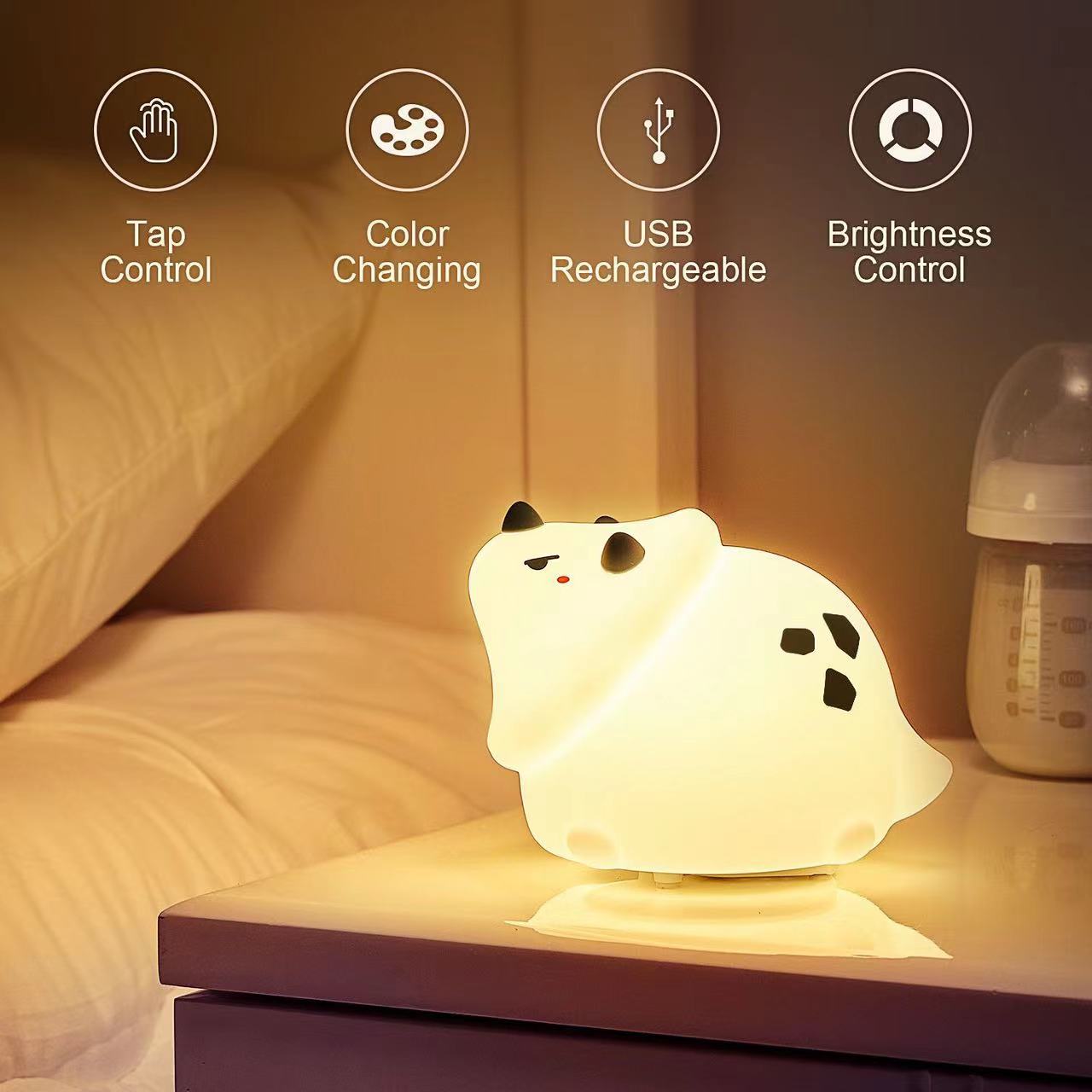 Little Deer Silicone All-Fire Night light charging Bedroom Bedside sleep patting cute desk lamp details Picture