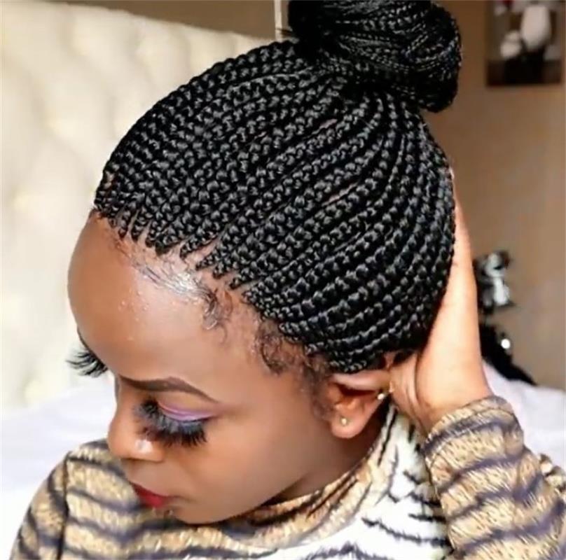 Trenzas africanas pelucas pelucas europeas y americanas señoras pelo corto pelo elástico malla de fibra química headset Box Braid wig Specification image