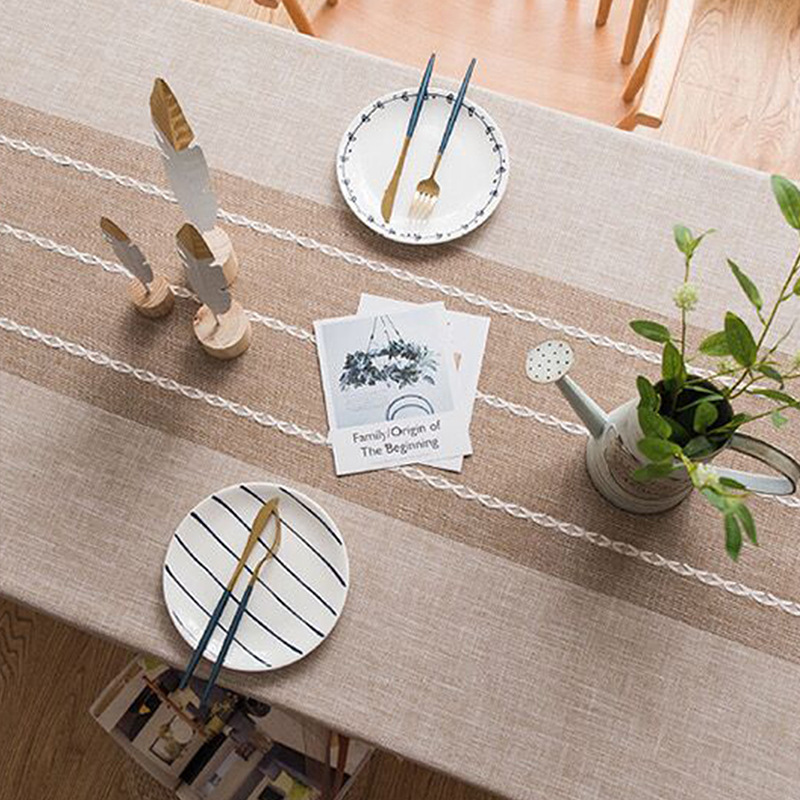长方形条纹桌布家用饭桌餐桌布茶几盖巾台布棉麻桌布批发详情图4