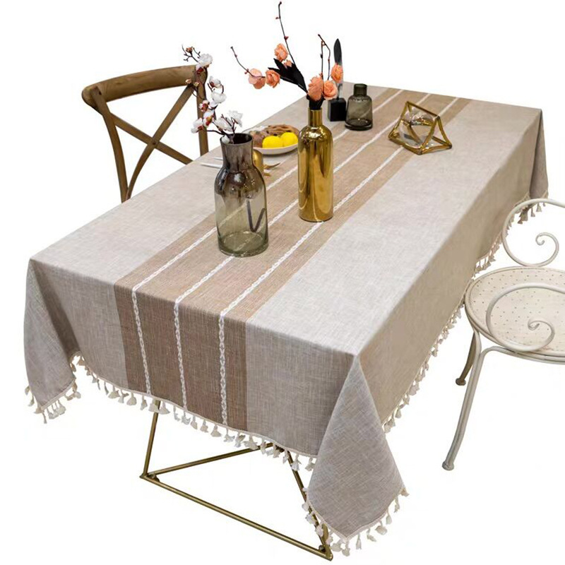 长方形条纹桌布家用饭桌餐桌布茶几盖巾台布棉麻桌布批发详情图3
